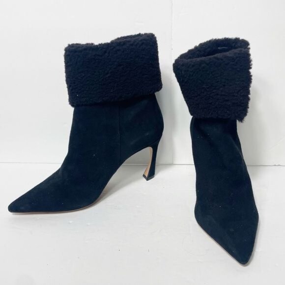 Alexandre Birman Mirabella 85 Curvy Shearling Suede Booties IT 39 / US 8-8.5 Bla - Picture 5 of 16